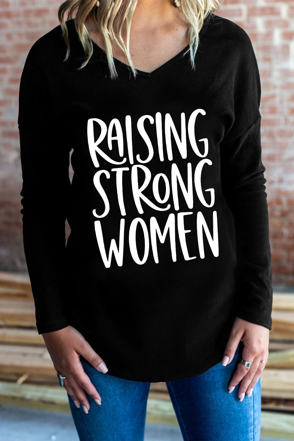 RAISING STRONG WOMEN Graphic V-Neck Top