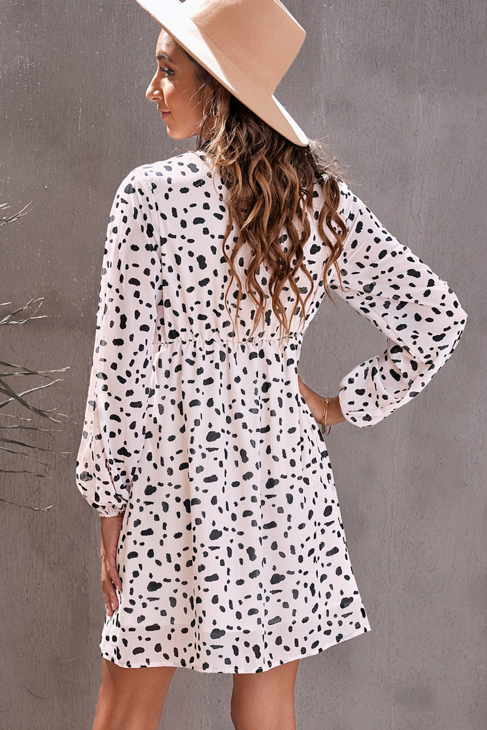 Printed Decorative Button Plunge Dress