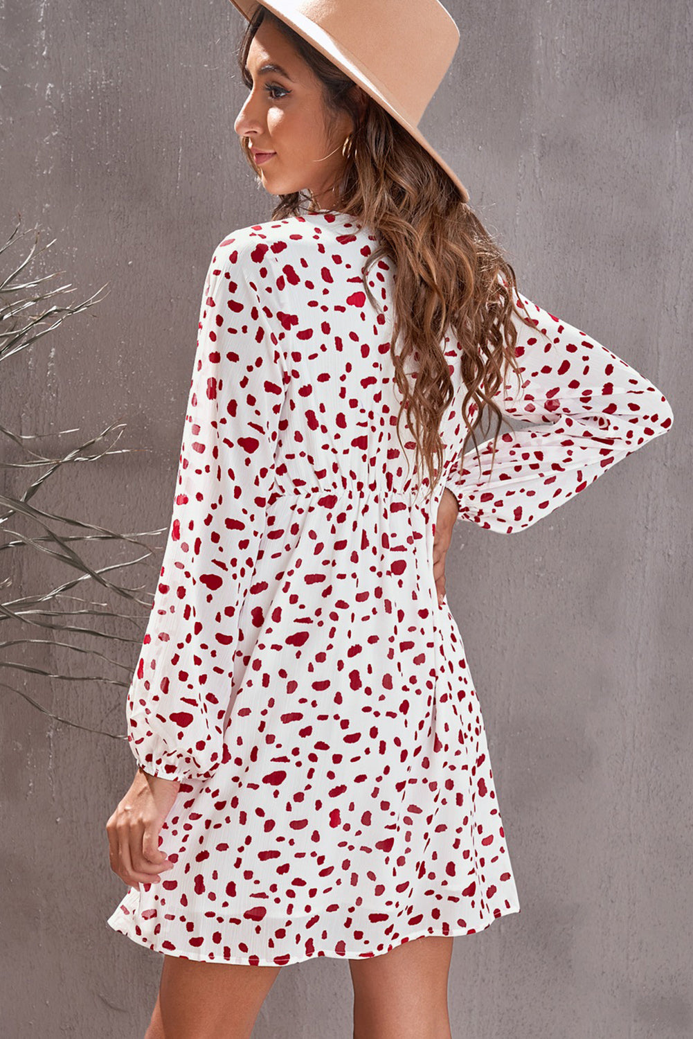 Printed Decorative Button Plunge Dress