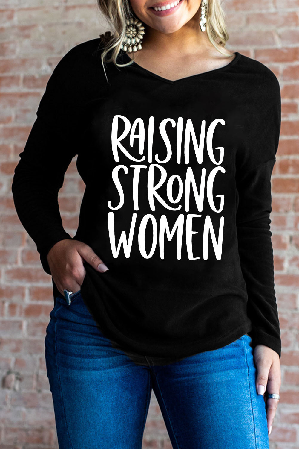 RAISING STRONG WOMEN Graphic V-Neck Top